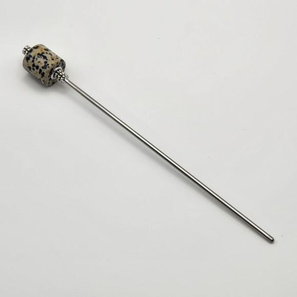 ♜ Dalmatian Jasper Tresskeep Hair Stick, Strong Hold, Effortless Feel, Epic Look - Picture 7 of 9